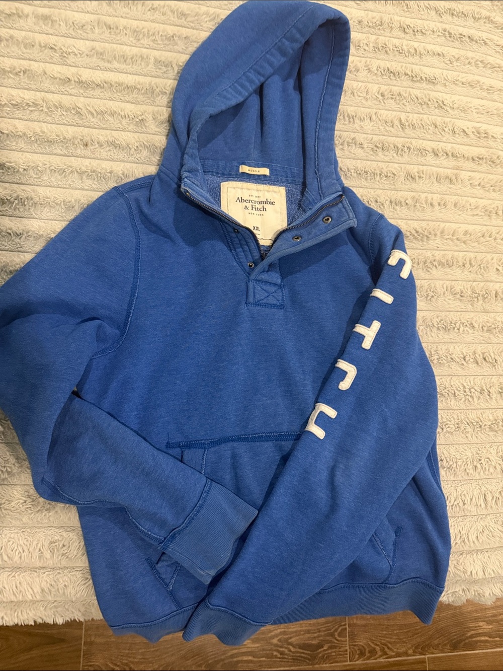 Abercrombie & Fitch Royal Blue Hooded Pullover with Sleeve Logo
